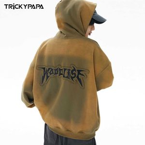 TKPA American hip-hop tie dye gradient dynamic hoodie for men and women vintage zippered cardigan