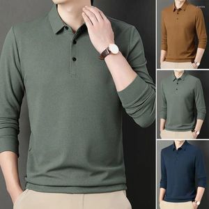 Polos para hombres Hombres Waffle Manga larga Camiseta sólida Primavera Otoño Ropa masculina Turn Down Collar Tops Tees Business Casual Polo Shirts Jersey