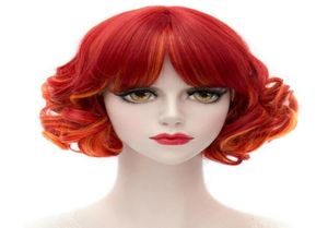 gtgtgtNeue Mode Anime Neat Bangs Kurzes lockiges Haar Mandarine Orange bis Rot Cosplay Perücke3852535