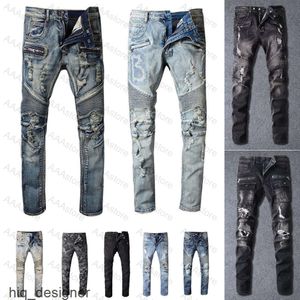 Prada Gucci Louis Vuitton Burberry Loewe Celine Amiri Balmain Moncler The North Face Вы Jeans firmati da uomo Motociclista strappato effetto consumato Slim Fit Motociclisti Denim