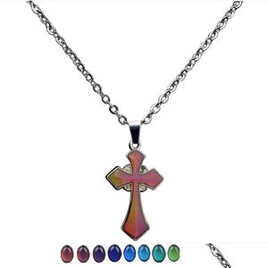 Pendant Necklaces Mood Jesus Cross Pendant Color Changing Temperature Sensing Necklace Women Children Necklaces Fashion Jewelry Will A Dhjyy