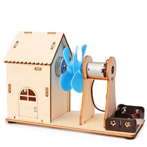 Modello di generazione di energia eolica in legno Giocattolo scientifico per bambini Kit di fisica tecnologica Apprendimento di giocattoli educativi per bambini 240102