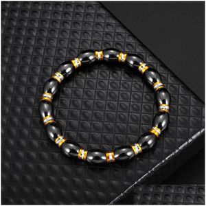 Beaded Black Beaded Hematite Round Strands Stretch Bracelet For Men And Women Anti-Fatigue Magnetic Therapy Bracelets Jewelry Drop Sh Dhz3B