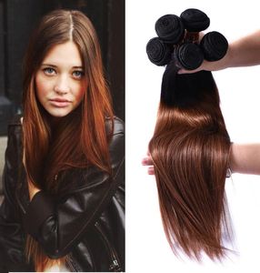 Dois Tons Ombre Cabelo Liso Loira T1B 30 Extensões de Cabelo 3 Pacotes Para Parcela Preto Para Marrom Escuro Seda Reta Virgem Humana Ha3784741