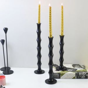 Suporte de vela de metal preto castiçais pilar suporte de vela requintado mesa artesanato decoração para casa