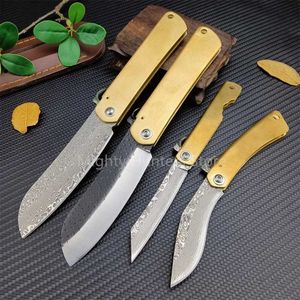 Coltello pieghevole tascabile giapponese Higonokami in acciaio damasco con manico in rame, sopravvivenza tattica, campeggio, caccia, collezione Rescus