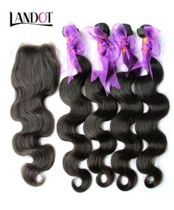 5Pcs Lot Peruvian Body Wave Virgin Human Hair Weaves 4 Bundles With Lace Closure Unprocessed Peruvian Remy Wavy Hair And Top Closu6167689