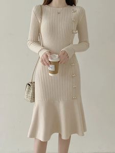 Autumn Warm Korean Fashion Women's Elegant Clothing Sticked Vintage Dresses Sweater Women's Winter Vestito Women's Thick 240102