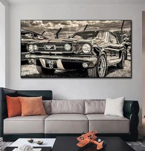 1965 Ford Mustang Auto Leinwandgemälde Sportwagen Kunstwerk Poster und Drucke Wandkunst Bild für Wohnzimmer Heimdekoration Cuadros3174561