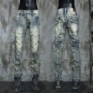 Высококачественные трендовые джинсы с ретро-строчкой, индивидуальные мужские старые узкие джинсы в европейском и американском стиле 240102