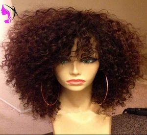 Venda preto marrom curto solto encaracolado peruca para mulheres afro-americanas perucas sintéticas peruca dianteira do laço com franja resistente ao calor f9358132