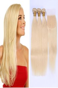 613 Russian Blonde Virgin Hair Straight Weave 3 Bundle with Stängningsavtal Billiga raka mänskliga hårbuntar 8A Russian Blonde Hair3370325