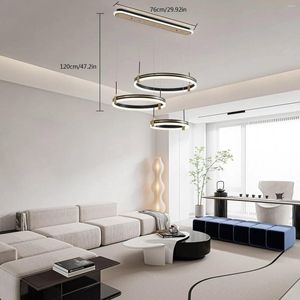 Pendant Lamps Modern LED Chandelier 3 Ring Dimmable Chandeliers Lighting Adjustable Height Light Fixtures With Remote Control Hanging