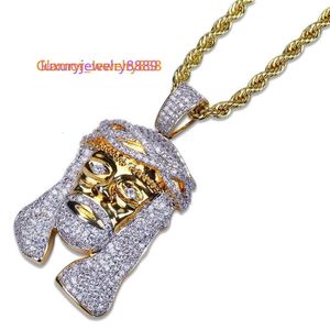 Partihandel Hiphop Custom Rhinestone Diamond Pendant Jewelry Gold Plated Rope Moissanite Jesus Pendant Chain Halsband