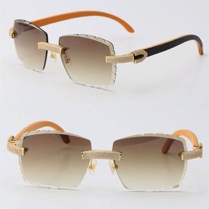 2022 NY METAL RIMLESS MAN WOMENS SUNGLASSES Original träblandning Mikrobelagd diamantuppsättning kvinna solglasögon man och kvinnlig körning F263G