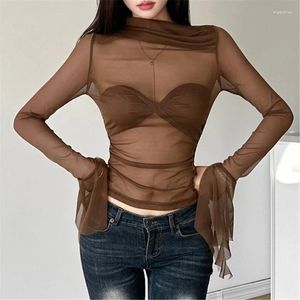 Women's T Shirts Women 2pcs Outfit Straples Twist Tube Top With BodyCon Cover Up Sexy Mesh 066C