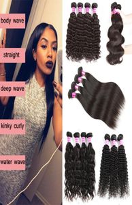 Grade 8a Brazilian Virgin Hair 3 Bundles Malaysian Indian Peruvian Body Deep Water Wave Straight Kinky Curly Human Hair Extensions5654884