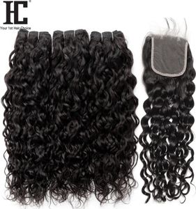 Brazilian Virgin Hair Water Wave Bundles With Closure 4 PcsLot Brazilian Hair Weave Wet And Wavy Human Hair 3 Bundles With Lace C3029289