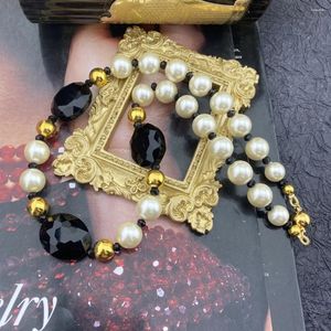 Колье винтажное темпераментное черное хрустальное стеклянное ожерелье с бусинами для женщин и девочек, подарок для вечеринки, свитер, цепочка, ювелирные украшения