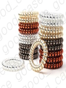 Platerad metallpunk Telefontrådar Hårband Spol ELASTIC LIGHT Silver Rubber Bands Scrunchies Hair Ties Pony Tail Holder Jewe9224025