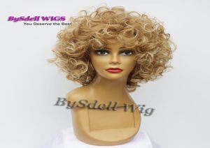 short big curly wig afro fluffy Dark ombre Light blonde tip color heat resistant wavy hair African American wigs for black women4524105