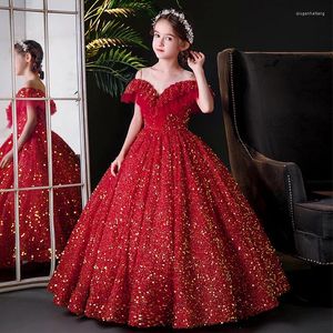 Girl Dresses Teen Girls Very Elegant Sequin Dress Little Puffy Long Prom Ball Gown Model Show Banquet Pageant Sexy Shiny