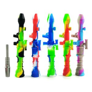 Kit di raccolta del nettare in silicone da 10 mm Dabs Pipa da fumo con punta per chiodo in titanio Dab Oil Rigs Concentrato portatile Tubi di tabacco colorati tenuti in mano