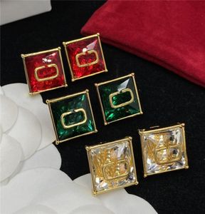 Delicado quadrado diamante charme brincos strass rubi esmeralda eardrops cristal dourado com caixa 8003464