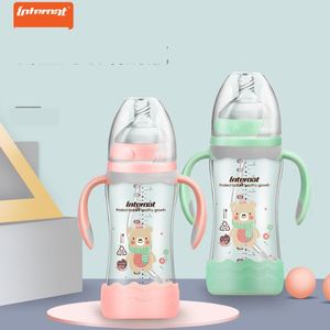 Baby Bottles Yitron 260ml Wide Diameter Glass Feeding Bottle with Handle St Anti-drop Anti-flatence Large Drop Delivery Otbwn