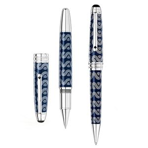 Specialutgåva runt om i världen i 80 dagar Rollerball Pen Dark Blue Black Metal 145 Ballpoint Pen Office Writing Fountain Pennor med serienummer