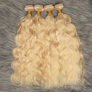 Sy i inslag hårförlängningar Blond #613 Remy Human Hair Natural Wavy Hair Bundles for Women 100g