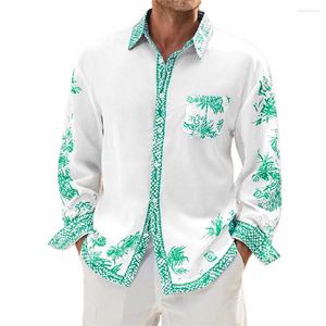 Мужские повседневные рубашки с длинными рукавами и блузкой с принтом, рубашка с воротником с лацканами, вечерние нарядные топы, пляжная мужская одежда для отпуска