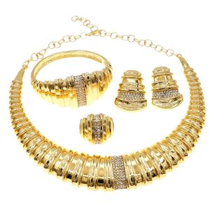 Women Gold Plated Jewelry Set Round Bone Shape Necklace Luxury Wedding and Banquet Jewelry Bracelet Earrings Ring 4PCS 240102