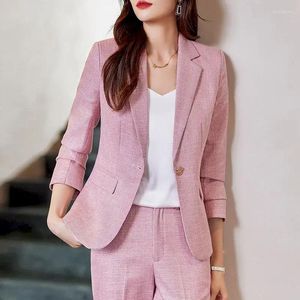 Women's Two Piece Pants UNXX Pink Blue Black Women Pant Suit Office Lady Pieces Set Formal Work Career Blazer Coat Solid