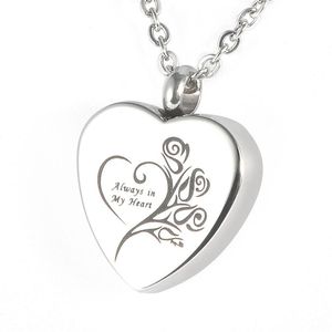 Lily Stainless Steel Memorial Pendant Always in my heart Urn Locket Cremation Jewelry Necklace with gift bag and chain2766