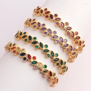 Bangle Design High Quality Charm Rainbow Leaves Bracelet Copper Zirconia Rhinestone Trendy Jewelry Gift For Women Girls