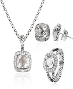Orecchini a cavo Anello Set di gioielli Diamanti Ciondolo e orecchini Set Regali da donna di lusso2961257
