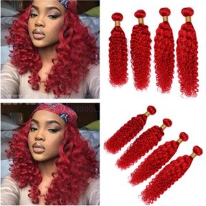 Wefts Malaysian Human Hair Bright Red Deep Wave Weave Wefts Pure Red Deep Curly Wave 4Bunds Malaysian Virgin Hair Extensions 1030 