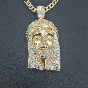 New Hip Hop Jewelry Titanium Steel Gold Plated Diamond Jesus Pendant Necklace