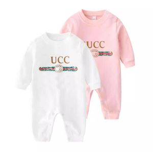 Rompers In Stock 100%Cotton Newborn Kids Rompers Hat Baby Boys Girls Fashion Designer Print Long Sleeve Jumpsuit Dhrh4