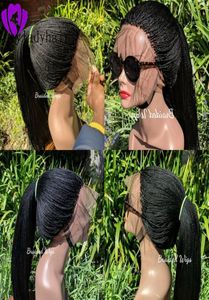 180 densidade completa sintética micro trançada perucas dianteiras do laço resistente ao calor fibra longa brasileira afro-americana perucas femininas with2199450