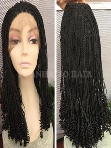 Fashion short kinky braided lace front wigs glueless natural black wig with curly tips for african americans8363594