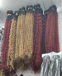 Shopping Festiva 3 Stück Ombre lockiges peruanisches reines Haar, rot, honigblond, Webart, Tressen, Erweiterungen 1419977
