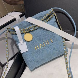 Luksusowe złotą monety kobiety mini torba crossbody dżinsowa złota sprzętowa torba na ramię vintage litera ręczna walizka torebka zakupowa Pochette Sacoche 23cm