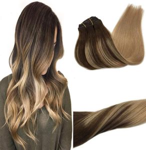 Sew In Double Weft Hair Bundles Slik Straight Highlights color Brazilian Human Hair Weave Extensions Ombre Remy Hair Bundle 100g2245946