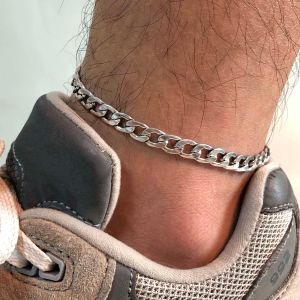 방수 14K 화이트 골드 쿠바 밀 체인 남성용 anklet 팔찌, 여름 휴가 해변 발 선물 보석, 길이 조절 가능