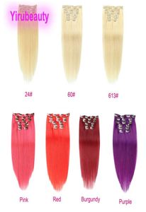 Różowy czerwony fioletowe indyjskie surowe przedłużenie włosów Virgin Hair Clips in Products 70G 100G 613 Kolor prosto 100 ludzkich włosów yirubeauty9934325