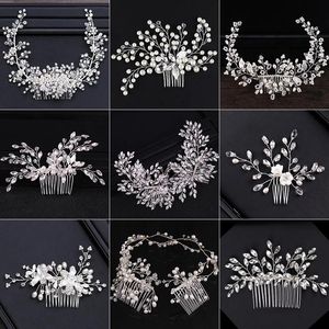 Necklaces New Design Sier Color Pearl Hair Jewelry Handmade Crystal Wedding Tiara Hair Combs Hot Sale Headpiece Bridal Hair Accessories