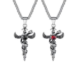 Aço inoxidável caduceus anjo asa símbolo da medicina médico enfermeira pingente colar para homens meninos 1712774