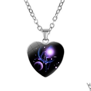 Pendant Necklaces Twee Constell Necklace Glass Heart Shape Horoscope Sign Pendants Necklaces Hip Hop Jewelry Drop Delivery Jewelry Nec Dhi7O